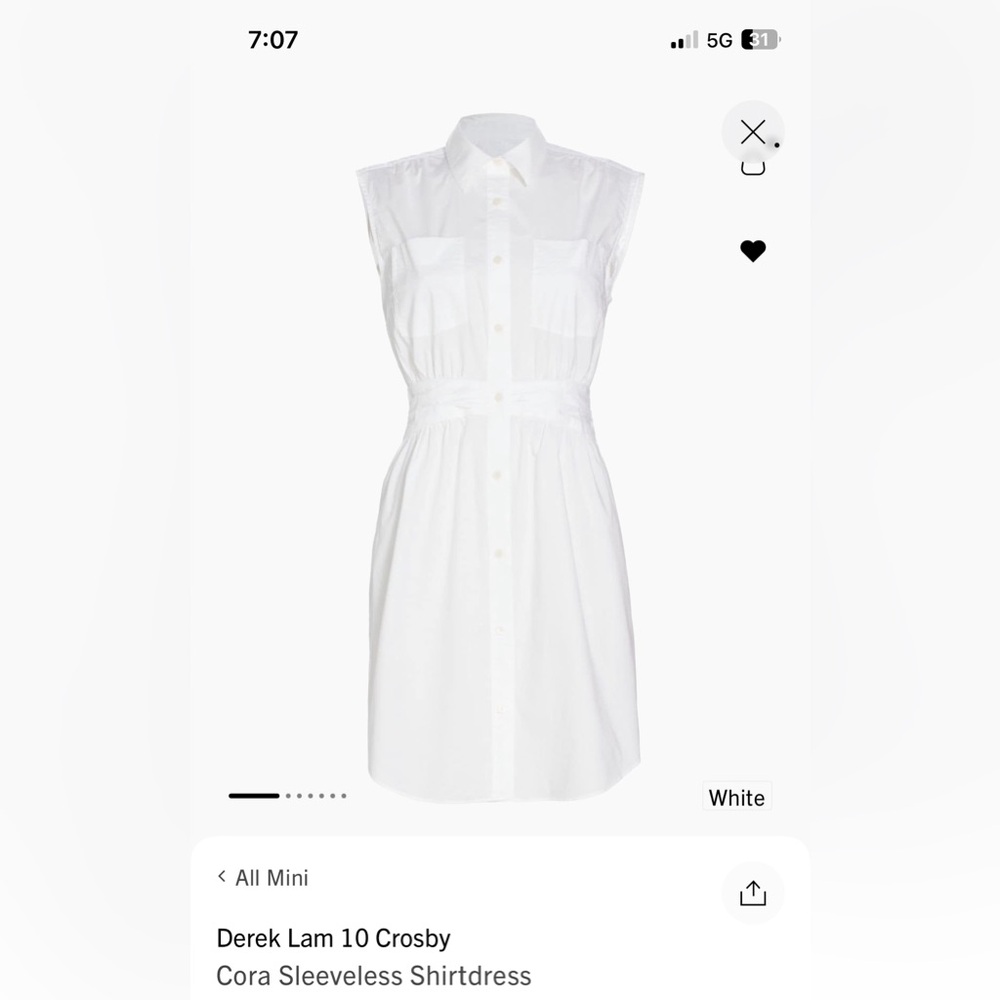 Derek Lam 10 Crosby Cora Sleeveless Shirtdress size 10. NWT